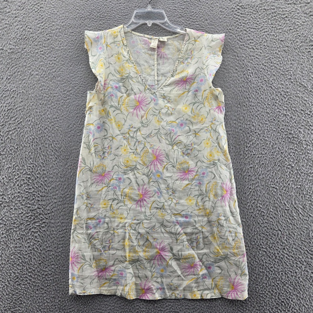 Joie Womens Linen Floral Sheath Dress Medium Pink Yellow Flutter Sleeve Beach